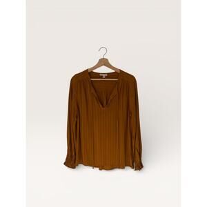 Boho Rust Orange Brown Long Sleeve Peasant Blouse with Tie Neck